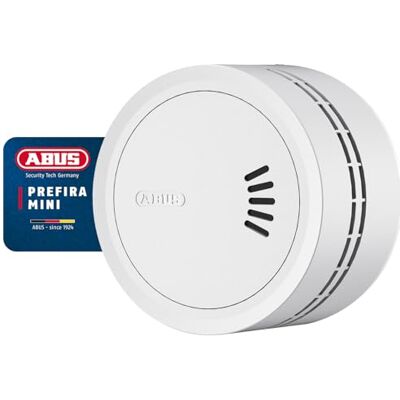 ABUS Prefira Mini smoke detector Q-label certified mini smoke detector with 10-year battery, false alarm reduction, 2-LED smoke detection, adaptive LED brightness, magnetic holder and adhesive pad ABUS Prefira Mini smoke detector Q-label certified mini smoke detector with 10-year battery, false alarm reduction, 2-LED smoke detection, adaptive LED brightness, magnetic holder and adhesive pad