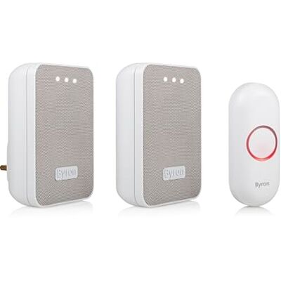 Byron Wireless Doorbell Set - Twin Pack - 150 m Range - 16 Melodies - Visual Alert Byron Wireless Doorbell Set - Twin Pack - 150 m Range - 16 Melodies - Visual Alert