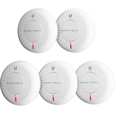 SAFE TECH Smoke Alarm, Wireless Interconnected Smoke Detector 10 Year Sensor Life, Fire Alarm with LED Indicator Low Battery and Fault Warning for House and Bedroom, 5 Pack SAFE TECH Smoke Alarm, Wireless Interconnected Smoke Detector 10 Year Sensor Life, Fire Alarm with LED Indicator Low Battery and Fault Warning for House and Bedroom, 5 Pack