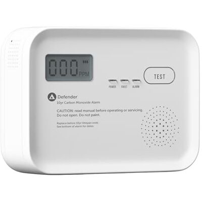 Defender 10 Year Carbon Monoxide Alarm BSI Rated Battery Powered CO Detector Carbon Monoxide Monitor LCD Digital Display EN50291 Standard Defender 10 Year Carbon Monoxide Alarm BSI Rated Battery Powered CO Detector Carbon Monoxide Monitor LCD Digital Display EN50291 Standard