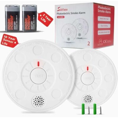 SafeFlame Smoke Alarm for Home, 2 Pack, Smoke Detectors with Test Silence Button Certified EN 14604:2005+AC:2008 Advanced 10 Year Optical Sensor, Low Battery Warning for Enhanced Home Safety SafeFlame Smoke Alarm for Home, 2 Pack, Smoke Detectors with Test Silence Button Certified EN 14604:2005+AC:2008 Advanced 10 Year Optical Sensor, Low Battery Warning for Enhanced Home Safety