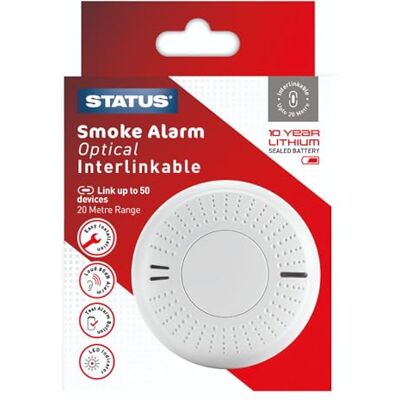 Status 10 Year Interlinkable Smoke Alarm with Sealed Long-Life Battery, Wireless Smoke Detector for Home & Landlord Safety Compliance, White (SIPESA1PKB4) Status 10 Year Interlinkable Smoke Alarm with Sealed Long-Life Battery, Wireless Smoke Detector for Home & Landlord Safety Compliance, White (SIPESA1PKB4)