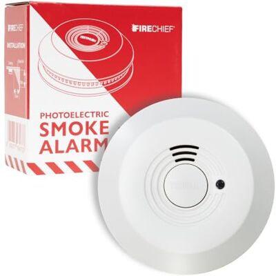 Firechief 10 Year Battery Optical Smoke Alarm (FBSD10) Photoelectric Sensor LPCB Approved to EN 14604:2005 AC:2008 Ceiling Mount Low Battery Warning Easy Fit with Separate Base Firechief 10 Year Battery Optical Smoke Alarm (FBSD10) Photoelectric Sensor LPCB Approved to EN 14604:2005 AC:2008 Ceiling Mount Low Battery Warning Easy Fit with Separate Base