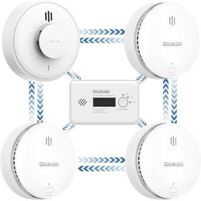 WISUALARM Wireless Interlinked Smoke,Heat and Carbon Monoxide Alarm Kit,Pre-linked,Compliant with Scotland & England Law, Remote Slience Function (3 Smoke + 1 CO + 1 Heat) WISUALARM Wireless Interlinked Smoke,Heat and Carbon Monoxide Alarm Kit,Pre-linked,Compliant with Scotland & England Law, Remote Slience Function (3 Smoke + 1 CO + 1 Heat)