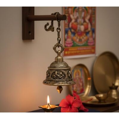 ESPLANADE Ethnic Brass Ganesha Ganesh Temple Bell with Chain Brass Hanging Bell Home Decor Pooja Accessories ESPLANADE Ethnic Brass Ganesha Ganesh Temple Bell with Chain Brass Hanging Bell Home Decor Pooja Accessories