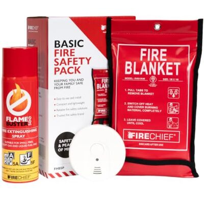 Firechief Home Basic Fire Safety Pack – Smoke Alarm, Fluorine-Free Aerosol Fire Extinguisher & 1 x 1m Fire Blanket – Compact Home Fire Protection Kit (FHBSP) Firechief Home Basic Fire Safety Pack – Smoke Alarm, Fluorine-Free Aerosol Fire Extinguisher & 1 x 1m Fire Blanket – Compact Home Fire Protection Kit (FHBSP)