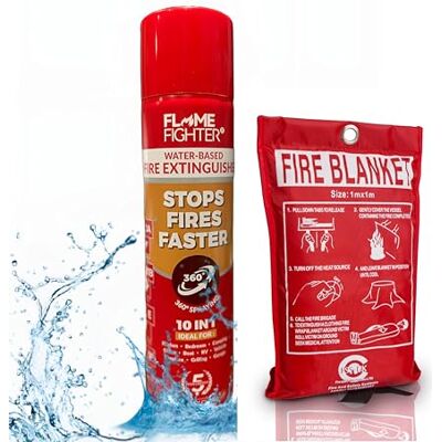 FSS UK 520 ml Water Mist Fire Extinguisher & 1m x 1m Fire Blanket. FSS UK 520 ml Water Mist Fire Extinguisher & 1m x 1m Fire Blanket.