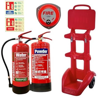FireShield Fire Safety Pack For Construction Sites, Jonesco Firekart Trolley, Rotary Fire Alarm Bell, 6kg Powder Fire Extinguisher & 6ltr ECO Water Fire Extinguisher, Powder & Water Extinguisher ID Signs FireShield Fire Safety Pack For Construction Sites, Jonesco Firekart Trolley, Rotary Fire Alarm Bell, 6kg Powder Fire Extinguisher & 6ltr ECO Water Fire Extinguisher, Powder & Water Extinguisher ID Signs