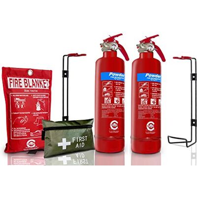 FSS UK Gas Safe Engineers FIRE Safety Essential Pack 2 X 1 KG ABC Dry Powder Portable Fire Extinguisher (BSi KITEMARKED) + First AID KIT + 1 M X 1 M Fire Blanket FSS UK Gas Safe Engineers FIRE Safety Essential Pack 2 X 1 KG ABC Dry Powder Portable Fire Extinguisher (BSi KITEMARKED) + First AID KIT + 1 M X 1 M Fire Blanket