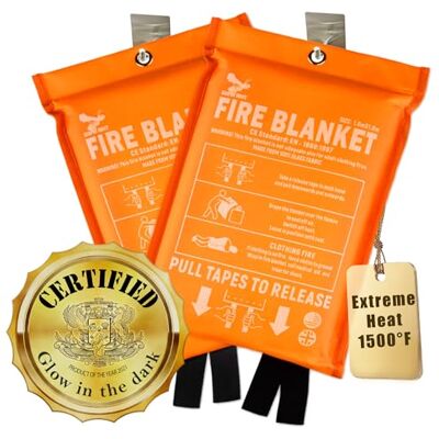 Supa Ant Fire Blanket -Certified 1500F Extra Thick, Glow In The Dark Fireproof Emergency Supplies. 500gsm, 0.5mm Thick Fire Blankets Emergency For Home. 2pc Fire Safety Emergency Blanket 40"x40 Supa Ant Fire Blanket -Certified 1500F Extra Thick, Glow In The Dark Fireproof Emergency Supplies. 500gsm, 0.5mm Thick Fire Blankets Emergency For Home. 2pc Fire Safety Emergency Blanket 40"x40