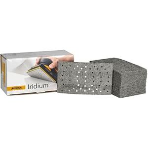 Mirka Iridium Premium Sandpaper 81x133mm Hook & loop 54-Hole, Grit 40, 50/Pack/For sanding paint, putty, primer, wood, steel, mineral materials, plastic. Mirka Iridium Premium Sandpaper 81x133mm Hook & loop 54-Hole, Grit 40, 50/Pack/For sanding paint, putty, primer, wood, steel, mineral materials, plastic.