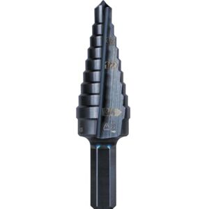 KLEIN TOOLS KTSB03 Step Drill Bit Double Fluted 3, 1/4 to 3/4-Inch with Easy-to-Read Markings and Targets, 3/8-Inch Hex Shank , Black KLEIN TOOLS KTSB03 Step Drill Bit Double Fluted 3, 1/4 to 3/4-Inch with Easy-to-Read Markings and Targets, 3/8-Inch Hex Shank , Black