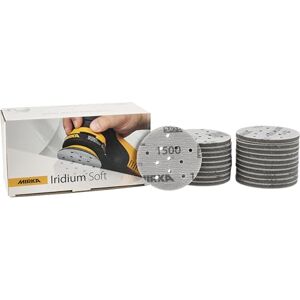 Mirka Iridium Soft sanding discs Ø 77 mm/grit P1500 / Hook & Loop Multifit / 20 pieces/foam-based abrasive for precise dry sanding, clear lacquer sanding, finish Mirka Iridium Soft sanding discs Ø 77 mm/grit P1500 / Hook & Loop Multifit / 20 pieces/foam-based abrasive for precise dry sanding, clear lacquer sanding, finish