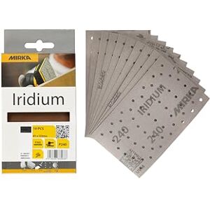 Mirka Iridium Premium Sandpaper 81x133mm Hook & loop 54-Hole, Grit 240, 10 pack/For sanding paint, putty, primer, wood, steel, mineral materials, plastic. Mirka Iridium Premium Sandpaper 81x133mm Hook & loop 54-Hole, Grit 240, 10 pack/For sanding paint, putty, primer, wood, steel, mineral materials, plastic.