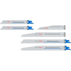 Bosch 6X PRO Demolition Reciprocating Saw Blade Set, 6 pcs (for Metal Pipes and Profiles, Non-Ferrous Metals, Length mm, Professional Accessory Reciprocating Saw) Bosch 6X PRO Demolition Reciprocating Saw Blade Set, 6 pcs (for Metal Pipes and Profiles, Non-Ferrous Metals, Length mm, Professional Accessory Reciprocating Saw)