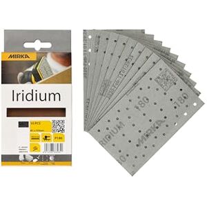 Mirka Iridium Premium Sandpaper 81x133mm Hook & loop 54-Hole, Grit 180, 10 pack/For sanding paint, putty, primer, wood, steel, mineral materials, plastic. Mirka Iridium Premium Sandpaper 81x133mm Hook & loop 54-Hole, Grit 180, 10 pack/For sanding paint, putty, primer, wood, steel, mineral materials, plastic.