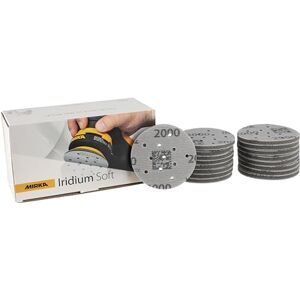 Mirka Iridium Soft sanding discs Ø 77 mm/grit P2000 / Hook & Loop Multifit / 20 pieces/foam-based abrasive for precise dry sanding, clear lacquer sanding, finish Mirka Iridium Soft sanding discs Ø 77 mm/grit P2000 / Hook & Loop Multifit / 20 pieces/foam-based abrasive for precise dry sanding, clear lacquer sanding, finish