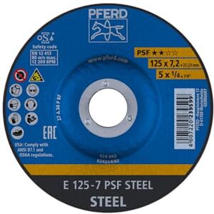 PFERD Grinding Disc, Pack of 5, 125 x 7.2 x 22.23 mm, Offset, PSF Steel, 69298071 for Steel PFERD Grinding Disc, Pack of 5, 125 x 7.2 x 22.23 mm, Offset, PSF Steel, 69298071 for Steel