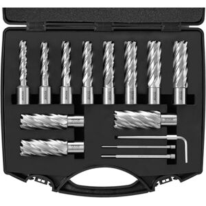 VEVOR Annular Cutter Set, 13 pcs Weldon Shank Mag Drill Bits, 2" Cutting Depth, 7/16" to 1-1/16" Cutting Diameter, M2AL HSS, with 2 Pilot Pins, Hex Wrench and Portable Case, for Using with Magnetic Dr VEVOR Annular Cutter Set, 13 pcs Weldon Shank Mag Drill Bits, 2" Cutting Depth, 7/16" to 1-1/16" Cutting Diameter, M2AL HSS, with 2 Pilot Pins, Hex Wrench and Portable Case, for Using with Magnetic Dr