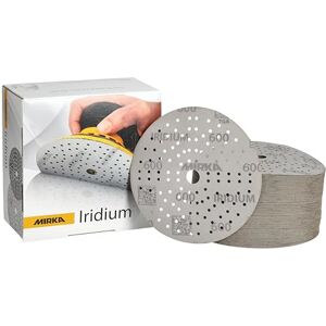 Mirka Iridium Premium Sandpaper Ø 150mm Hook & loop 121-Hole, Grit 600, 100 pcs/For sanding of paint, putty, primer, wood, steel, mineral materials, plastic, glass fibre. Mirka Iridium Premium Sandpaper Ø 150mm Hook & loop 121-Hole, Grit 600, 100 pcs/For sanding of paint, putty, primer, wood, steel, mineral materials, plastic, glass fibre.