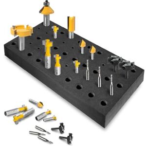 POWERTEC Router Bit Storage Tray, Router Bit Holder Holds 50 Bits: (30) 1/2" and (20) 1/4" Shank Router Bits, Drill Bit Organizer Tray, High Density Foam Tool Box Router Bits Not Included (71217) POWERTEC Router Bit Storage Tray, Router Bit Holder Holds 50 Bits: (30) 1/2" and (20) 1/4" Shank Router Bits, Drill Bit Organizer Tray, High Density Foam Tool Box Router Bits Not Included (71217)