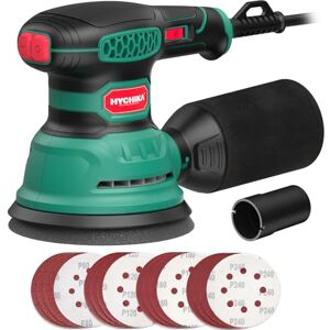 HYCHIKA BETTER TOOLS FOR BETTER LIFE HYCHIKA Random Orbital Sander, 300W 12000OPM Orbital Sander, 6 Variable Speeds,16 Sanding Discs(125mm), with Dust Collection and Quick Braking Functionality, for Sanding and Polishing Wood HYCHIKA BETTER TOOLS FOR BETTER LIFE HYCHIKA Random Orbital Sander, 300W 12000OPM Orbital Sander, 6 Variable Speeds,16 Sanding Discs(125mm), with Dust Collection and Quick Braking Functionality, for Sanding and Polishing Wood