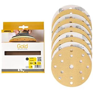 Mirka Gold Universal Sanding Paper Ø 150mm Sanding discs Hook & loop 15-hole, grit P120, 10 pcs/For sanding plaster, filler, chipboard, wood, varnish Mirka Gold Universal Sanding Paper Ø 150mm Sanding discs Hook & loop 15-hole, grit P120, 10 pcs/For sanding plaster, filler, chipboard, wood, varnish