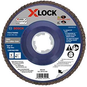 Bosch FDX2750060 1-Piece 5 in. X-Lock Flap Disc 60 Grit Compatible with 7/8 in. Arbor Type 27 for Applications in Metal Blending and Grinding Bosch FDX2750060 1-Piece 5 in. X-Lock Flap Disc 60 Grit Compatible with 7/8 in. Arbor Type 27 for Applications in Metal Blending and Grinding
