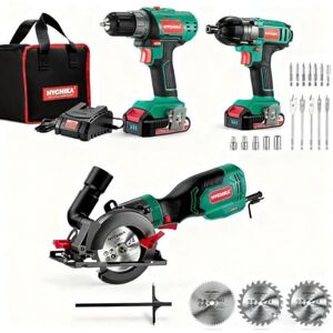 HYCHIKA BETTER TOOLS FOR BETTER LIFE HYCHIKA Power Tool Combo Kit, Screwdriver 35 N.m + Impact Driver 160 N.m + 750W Mini Circular Saw Corded with 3 Blades, Power Tools Set for Home Garden Outdoor HYCHIKA BETTER TOOLS FOR BETTER LIFE HYCHIKA Power Tool Combo Kit, Screwdriver 35 N.m + Impact Driver 160 N.m + 750W Mini Circular Saw Corded with 3 Blades, Power Tools Set for Home Garden Outdoor