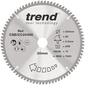 Trend Wood Mitre Saw Blade, 254mm Diameter, 30mm Bore, 80 Teeth, 3mm Kerf, -5° Hook, TCT, Extra-Fine Finish, CSB/CC25480 Trend Wood Mitre Saw Blade, 254mm Diameter, 30mm Bore, 80 Teeth, 3mm Kerf, -5° Hook, TCT, Extra-Fine Finish, CSB/CC25480