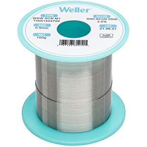 Weller WSW SCN M1 (T0051404799) Solder Wire, Dia: 0.5 mm / 0.020 in, Wt: 100 g / 3.527 oz, Alloy Sn99.3Cu0.6Ni0.05, Flux Content 3.5% Weller WSW SCN M1 (T0051404799) Solder Wire, Dia: 0.5 mm / 0.020 in, Wt: 100 g / 3.527 oz, Alloy Sn99.3Cu0.6Ni0.05, Flux Content 3.5%