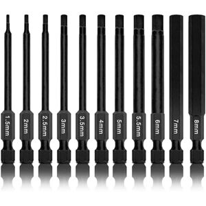 Neiko 01148A Hex Allen Power Bit Set, 11-Piece Metric Sizes 1.5mm to 8mm Magnetic Hex Head Bits 3 Quick Release Shanks Premium S2 Steel Compatible with Power Drills and Impact Drivers Neiko 01148A Hex Allen Power Bit Set, 11-Piece Metric Sizes 1.5mm to 8mm Magnetic Hex Head Bits 3 Quick Release Shanks Premium S2 Steel Compatible with Power Drills and Impact Drivers