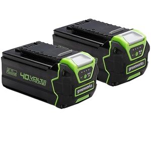 Greenworks 40V Battery Set of 2. Powerful 4Ah Lithium-Ion Batteries for All 40V Garden and Power Tools. 3-Stage LED Charge Level. 2 Year Warranty. G40BK4X Greenworks 40V Battery Set of 2. Powerful 4Ah Lithium-Ion Batteries for All 40V Garden and Power Tools. 3-Stage LED Charge Level. 2 Year Warranty. G40BK4X