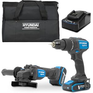 Hyundai 20V Cordless Tool Kit, Brushless Hammer Drill 60Nm, 115mm Angle Grinder, 2.0Ah & 4.0Ah Batteries, Charger Hyundai 20V Cordless Tool Kit, Brushless Hammer Drill 60Nm, 115mm Angle Grinder, 2.0Ah & 4.0Ah Batteries, Charger