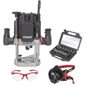 Trend T14 Variable Speed 2300W Workshop Router, 15 Piece 1/2 Inch Router Cutter Set, Dust Mask, Safety Spectacles, T14/START/SET Trend T14 Variable Speed 2300W Workshop Router, 15 Piece 1/2 Inch Router Cutter Set, Dust Mask, Safety Spectacles, T14/START/SET