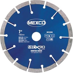 Mexco MRX Mortar Raking Diamond Blade, for Fast Removal of Mortar Joints & Cutting Lead Flashing Channels 180mm, 7mm Segment Height, 22.23mm Bore Mexco MRX Mortar Raking Diamond Blade, for Fast Removal of Mortar Joints & Cutting Lead Flashing Channels 180mm, 7mm Segment Height, 22.23mm Bore