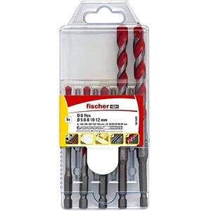 fischer 561649 D-U Hex Universal Drill Bit Set, 5 Pieces, 5mm-12mm, for Brick/Wood/Tiles/Plastics/Steel/Concrete, Red/Silver fischer 561649 D-U Hex Universal Drill Bit Set, 5 Pieces, 5mm-12mm, for Brick/Wood/Tiles/Plastics/Steel/Concrete, Red/Silver