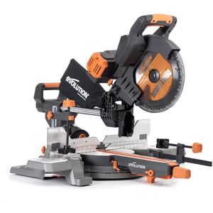 Evolution Power Tools R255SMS-DB-Li Cordless Brushless Double Bevel Double Battery Sliding Mitre Saw 2x 18v Li-Ion EXT Multi-Material Blade, Cuts Wood, Metal, Plastic, 255mm Batteries Not Included Evolution Power Tools R255SMS-DB-Li Cordless Brushless Double Bevel Double Battery Sliding Mitre Saw 2x 18v Li-Ion EXT Multi-Material Blade, Cuts Wood, Metal, Plastic, 255mm Batteries Not Included
