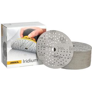 Mirka Iridium Premium Sandpaper Ø 150mm Hook & loop 121-Hole, Grit 500, 100 pcs/For sanding of paint, putty, primer, wood, steel, mineral materials, plastic, glass fibre. Mirka Iridium Premium Sandpaper Ø 150mm Hook & loop 121-Hole, Grit 500, 100 pcs/For sanding of paint, putty, primer, wood, steel, mineral materials, plastic, glass fibre.