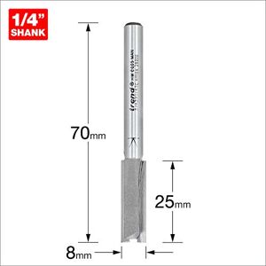 Trend Professional Straight Two Flute Router Cutter Bit, 1/4 Inch Shank, 8mm Cut Diameter, Tungsten Carbide Tipped, 3/43X1/4TC Trend Professional Straight Two Flute Router Cutter Bit, 1/4 Inch Shank, 8mm Cut Diameter, Tungsten Carbide Tipped, 3/43X1/4TC