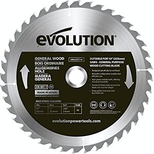 Evolution Power Tools GW255TCT-40 General Wood Carbide Tipped TCT Blade, For Table Saws and Mitre Saws, Smooth and Fast Cuts In Wood, Clean, Splinter Free Cut, 40 Teeth, 255 mm Evolution Power Tools GW255TCT-40 General Wood Carbide Tipped TCT Blade, For Table Saws and Mitre Saws, Smooth and Fast Cuts In Wood, Clean, Splinter Free Cut, 40 Teeth, 255 mm
