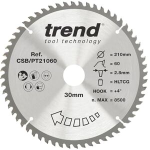 Trend CSB/PT21060 Craft Pro Super Fine Finish TCT Circular Blade Ideal for Sheppach PL75 & TS75 Plunge Saws, Tungsten Carbide Tipped, 210mm x 60 Teeth x 30mm Bore Trend CSB/PT21060 Craft Pro Super Fine Finish TCT Circular Blade Ideal for Sheppach PL75 & TS75 Plunge Saws, Tungsten Carbide Tipped, 210mm x 60 Teeth x 30mm Bore