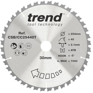 Trend Wood Cordless Mitre Saw Blade, 254mm Diameter, 30mm Bore, 60 Teeth, 2.1mm Kerf, -5° Hook, TCT, Fine Finish, CSB/CC25460T Trend Wood Cordless Mitre Saw Blade, 254mm Diameter, 30mm Bore, 60 Teeth, 2.1mm Kerf, -5° Hook, TCT, Fine Finish, CSB/CC25460T