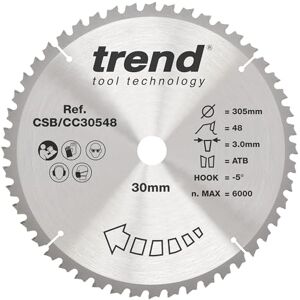 Trend Wood Mitre Saw Blade, 305mm Diameter, 30mm Bore, 48 Teeth, 3mm Kerf, -5° Hook, TCT, Medium Finish, CSB/CC30548 Trend Wood Mitre Saw Blade, 305mm Diameter, 30mm Bore, 48 Teeth, 3mm Kerf, -5° Hook, TCT, Medium Finish, CSB/CC30548
