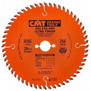 CMT ORANGE TOOLS CMT – 292.165.56H – Circular Saw 165 x 2.2/1.6 x 20 Z = 56 15 Degrees ATB CMT ORANGE TOOLS CMT – 292.165.56H – Circular Saw 165 x 2.2/1.6 x 20 Z = 56 15 Degrees ATB