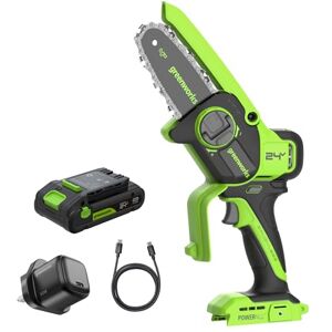 Greenworks 24V Mini Chainsaw Brushless 4in (10cm), Cordless Battery Chainsaw with Auto-Oil System, 7.8m/s Cutting Speed, Electric Saw with 2Ah Battery and 30W USB C Charger Greenworks 24V Mini Chainsaw Brushless 4in (10cm), Cordless Battery Chainsaw with Auto-Oil System, 7.8m/s Cutting Speed, Electric Saw with 2Ah Battery and 30W USB C Charger