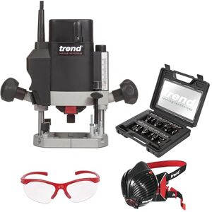 Trend T5 Ultimate Routing Starter Set, T5EK/MK2 Variable Speed Plunge Router (1000W, 1/4 Inch, 240V), 12-Piece 1/4 Inch Router Cutter Set, Dust Mask & Safety Glasses, T5/Start/Set Trend T5 Ultimate Routing Starter Set, T5EK/MK2 Variable Speed Plunge Router (1000W, 1/4 Inch, 240V), 12-Piece 1/4 Inch Router Cutter Set, Dust Mask & Safety Glasses, T5/Start/Set