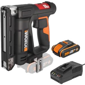 WORX 20V Cordless Crown Stapler WX843, Powershare, 2-in-1, 2000 Shots Per Charge, 500pcs Type 53 Crown Staples, 15mm 18 Gauge Brad Nails,1 2Ah Battery, 1 2A Charger Included WORX 20V Cordless Crown Stapler WX843, Powershare, 2-in-1, 2000 Shots Per Charge, 500pcs Type 53 Crown Staples, 15mm 18 Gauge Brad Nails,1 2Ah Battery, 1 2A Charger Included