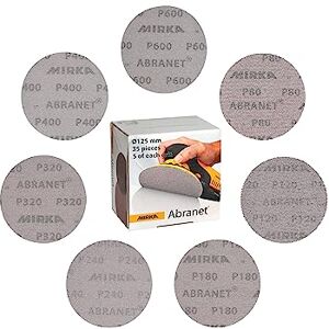 Mirka Abranet net sanding discs Ø 125 mm Hook & loop/Mix-pack 5 pcs of each grit size 80, 120, 180, 240, 320, 400, 600/35 pcs/For all 125 mm orbital sanders and grinders Mirka Abranet net sanding discs Ø 125 mm Hook & loop/Mix-pack 5 pcs of each grit size 80, 120, 180, 240, 320, 400, 600/35 pcs/For all 125 mm orbital sanders and grinders