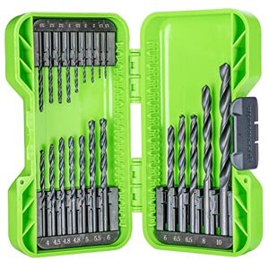 Greenworks Drill bits HSS 135° with Split tip (extensive Set of 21 bits of Black Oxide of 1.5 mm to 10 mm Suitable for All Drills and Cordless Screwdrivers) Greenworks Drill bits HSS 135° with Split tip (extensive Set of 21 bits of Black Oxide of 1.5 mm to 10 mm Suitable for All Drills and Cordless Screwdrivers)